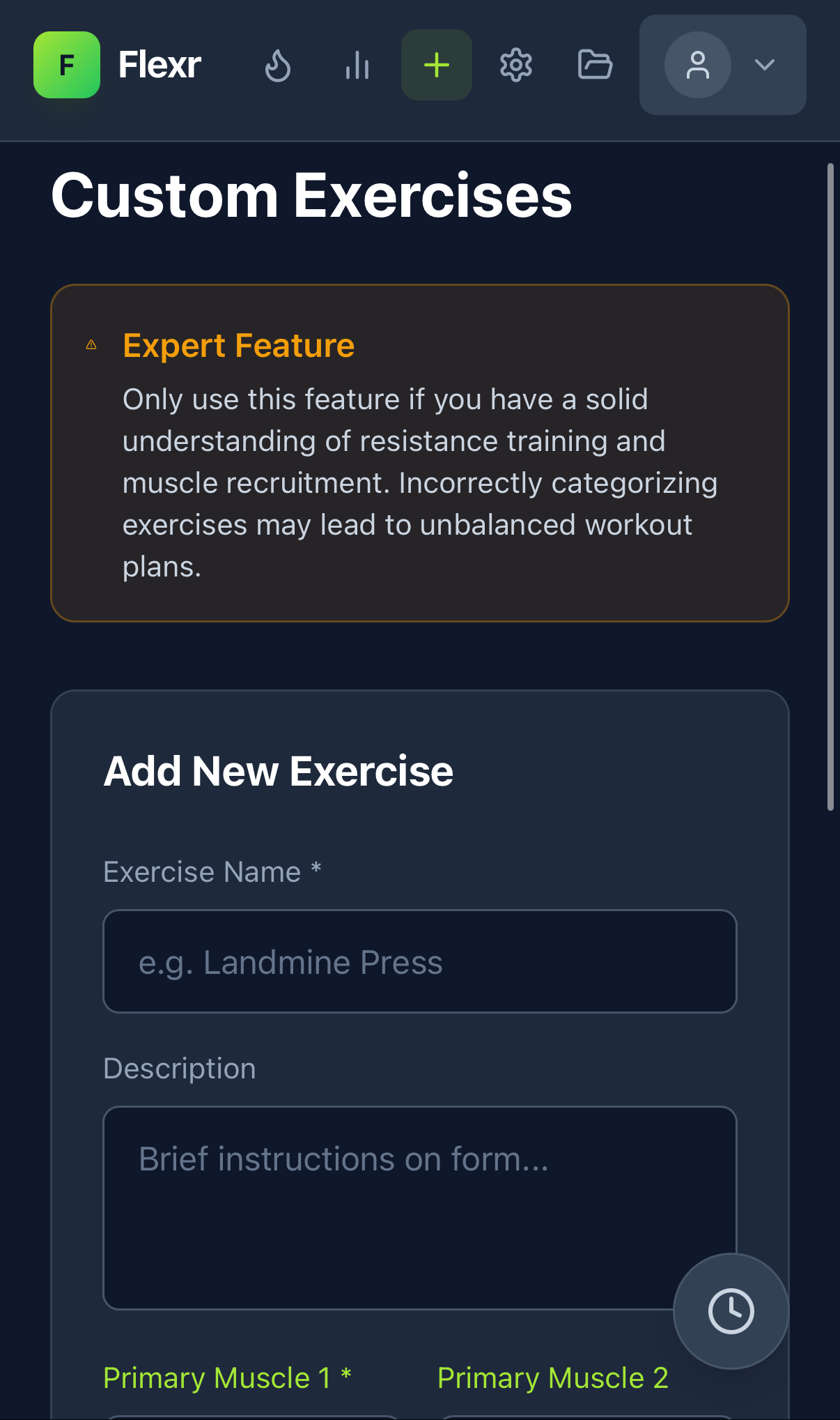 Custom exercises view