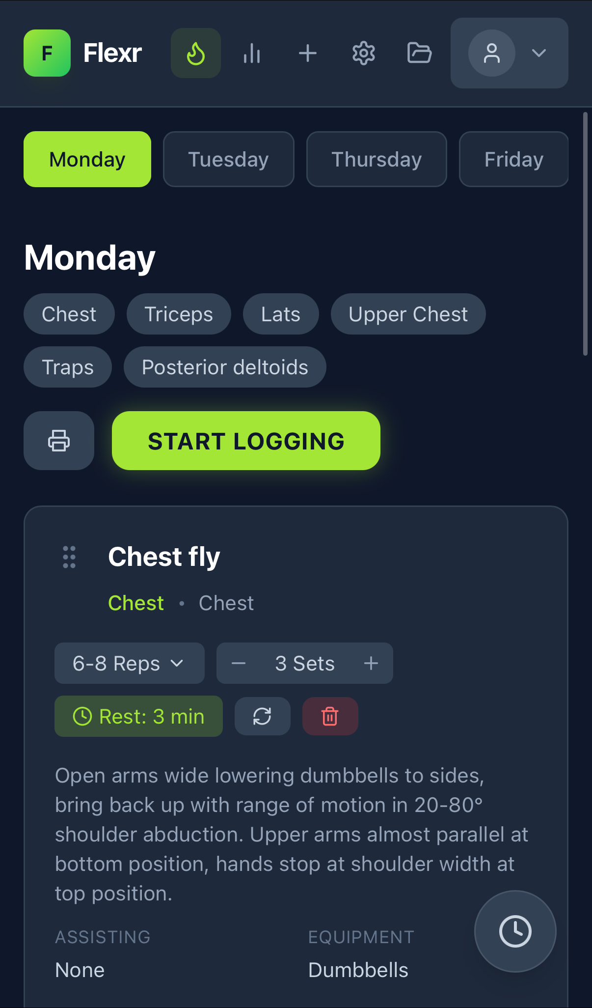 Flexr workout planning interface