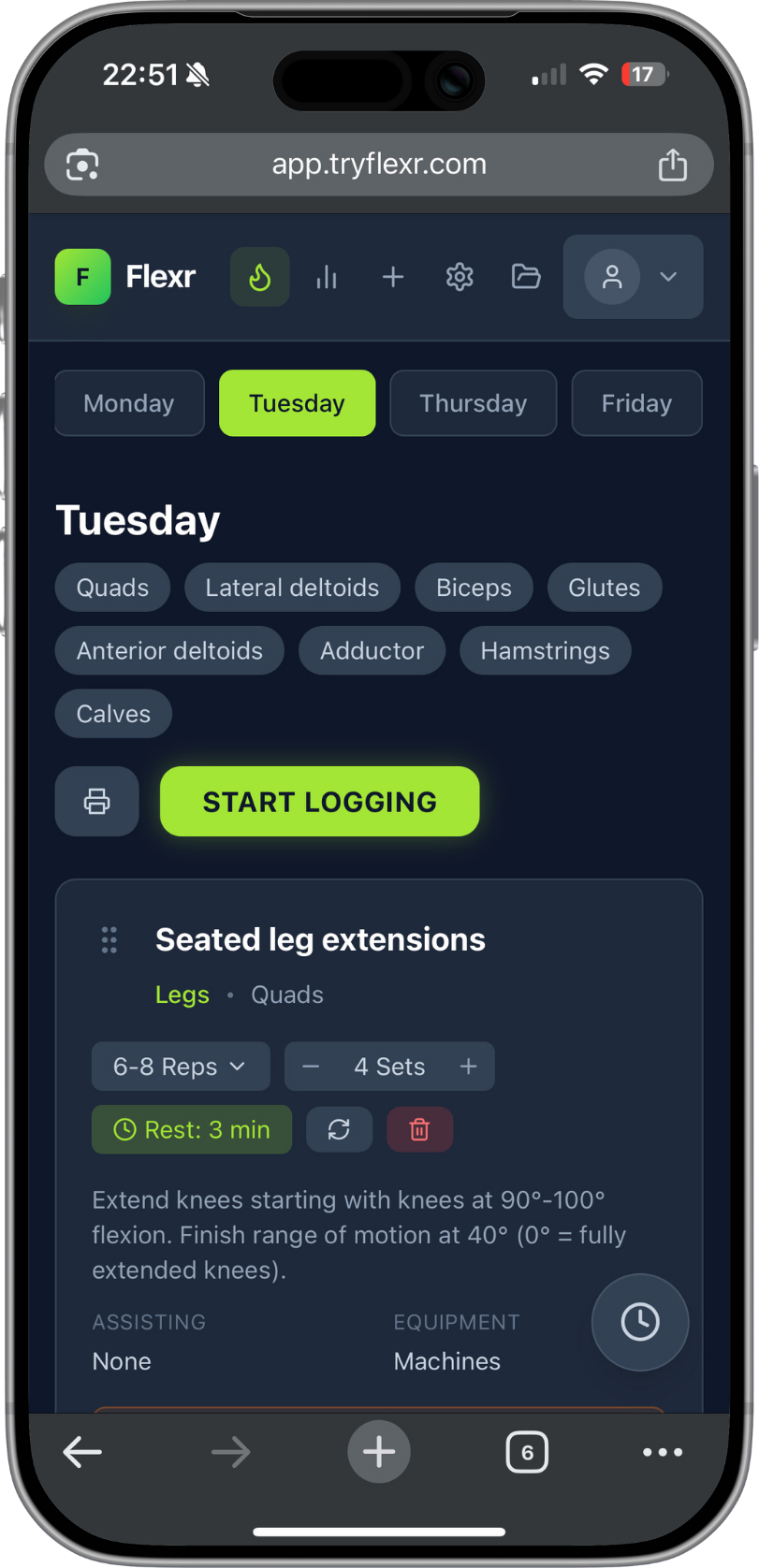 Flexr workout planning interface